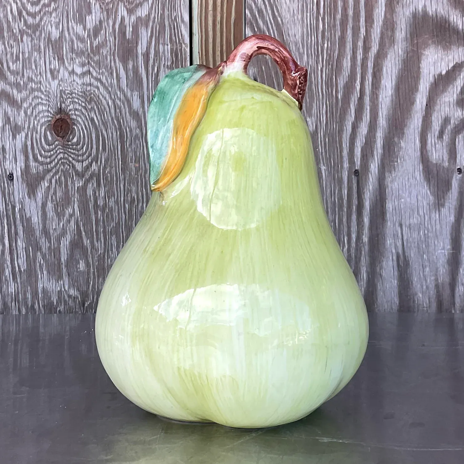 Vintage Boho Italian Large Glazed Ceramic Pear — additional photo 6