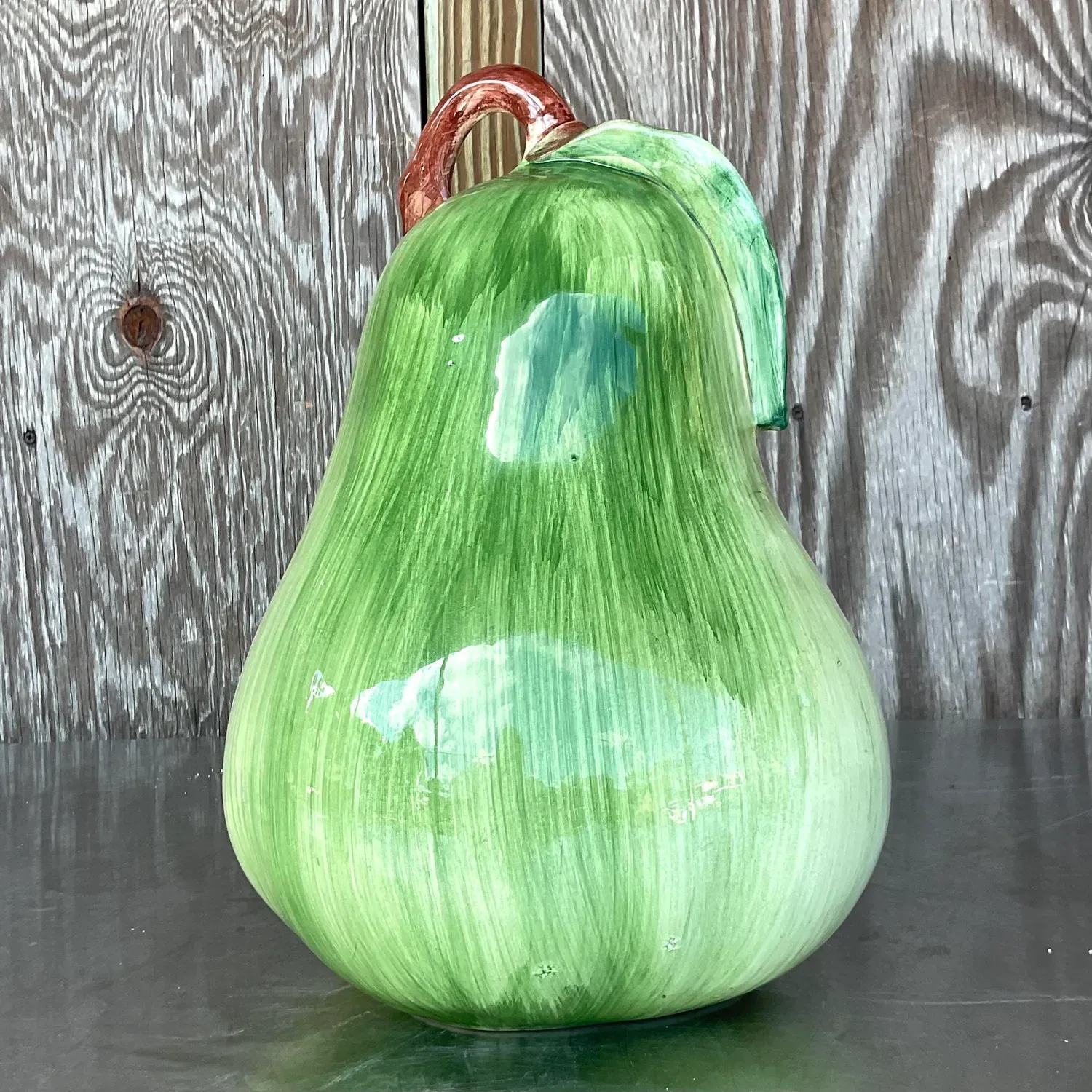 Vintage Boho Italian Large Glazed Ceramic Pear — additional photo 8