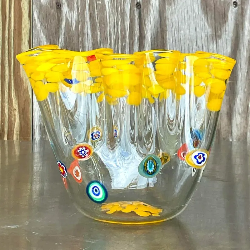 Vintage Boho Italian Ruffle Art Glass Vase — additional photo 2