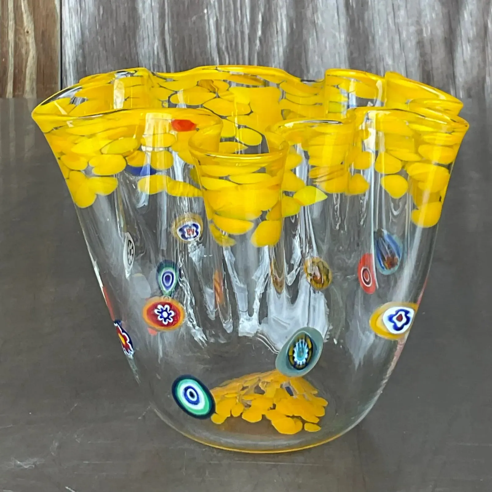 Vintage Boho Italian Ruffle Art Glass Vase — additional photo 4