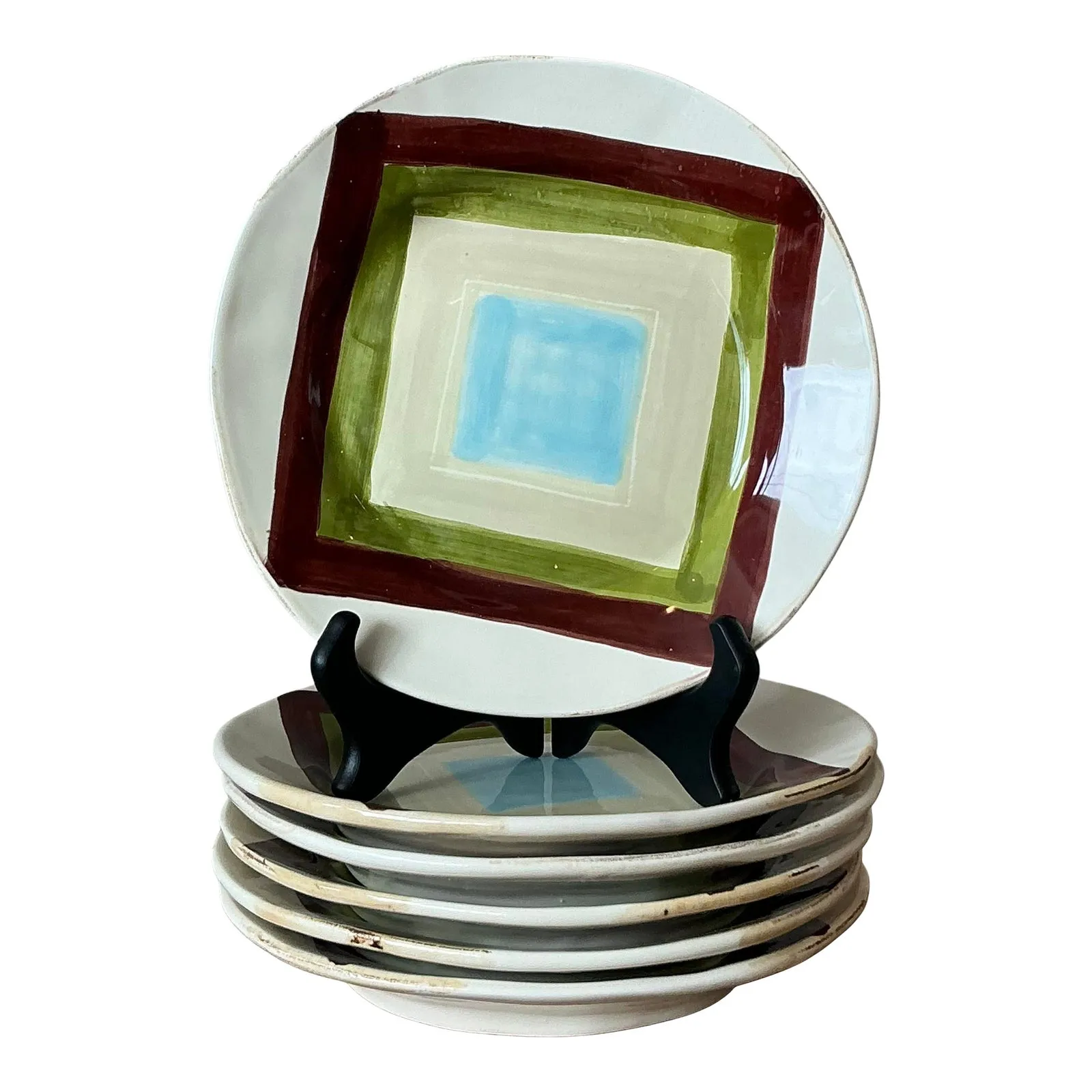 Vintage Boho Italian Vietri Glazed Ceramic Salad Plates - Set of 6 — additional photo 1