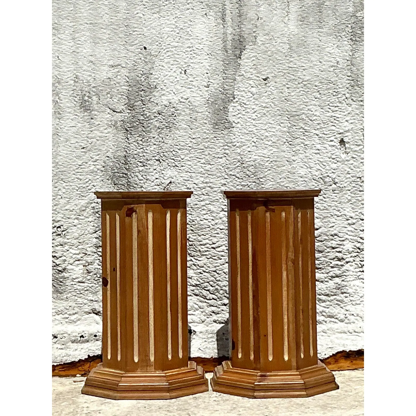 Vintage Boho Knotty Pine Column Pedestals - Set of 2 — additional photo 2