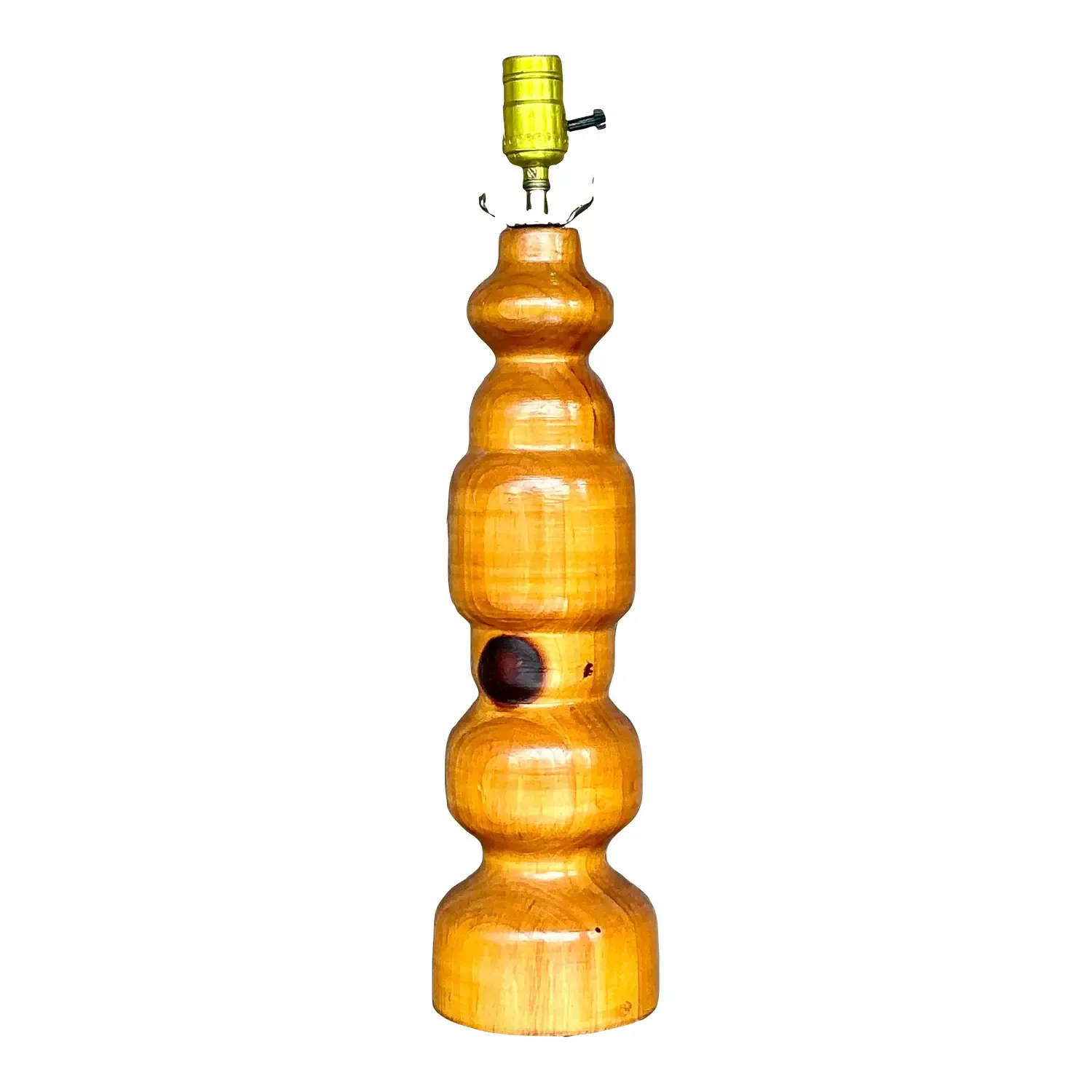 Vintage Boho Knotty Pine Turned Table Lamp — additional photo 1