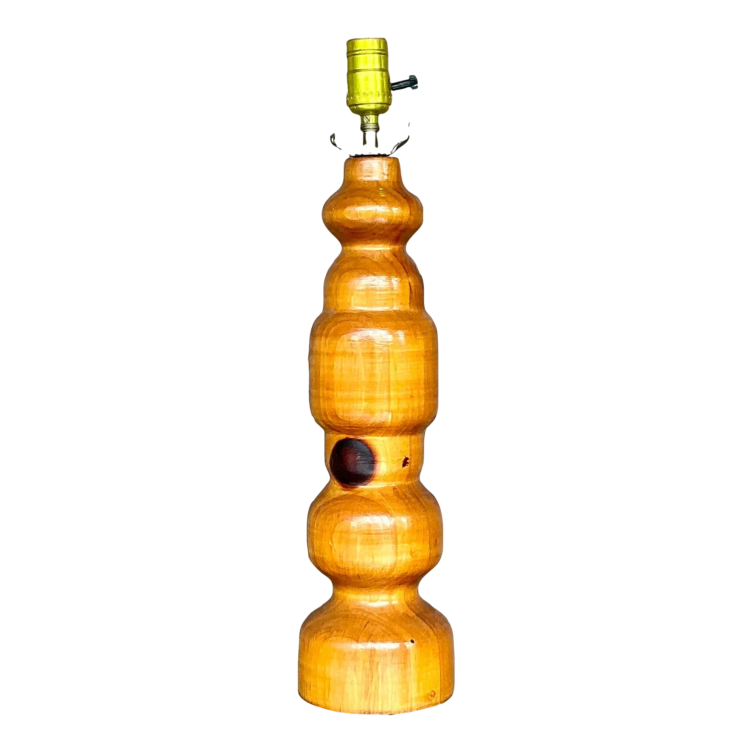 Vintage Boho Knotty Pine Turned Table Lamp — additional photo 3