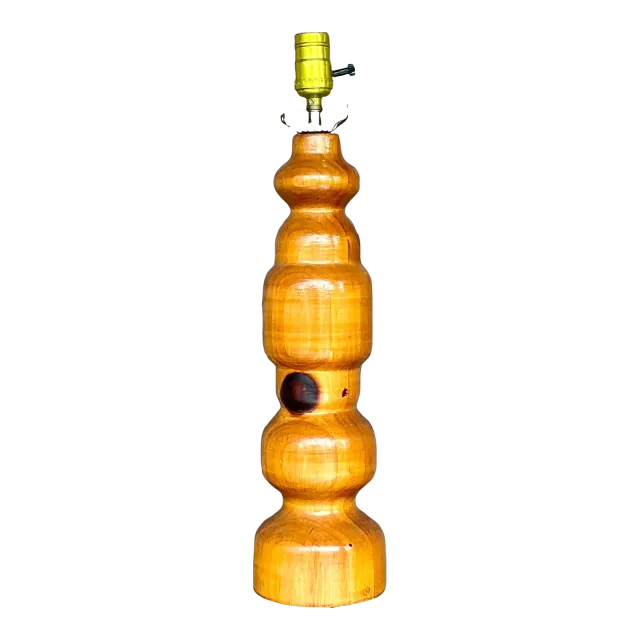 Vintage Boho Knotty Pine Turned Table Lamp — additional photo 3