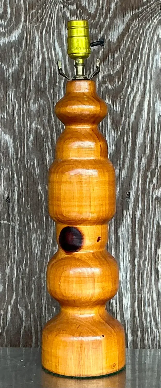 Vintage Boho Knotty Pine Turned Table Lamp — additional photo 5