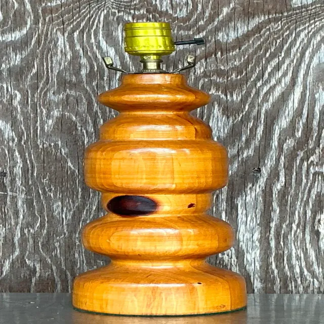Vintage Boho Knotty Pine Turned Table Lamp — additional photo 6