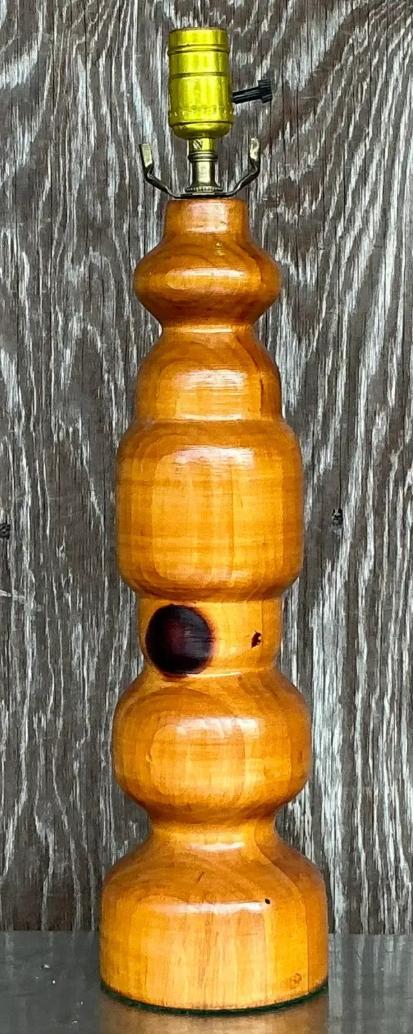 Vintage Boho Knotty Pine Turned Table Lamp — additional photo 7