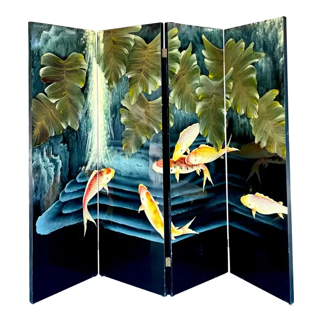 Vintage Boho Lacquered Koi Screen — additional photo 1