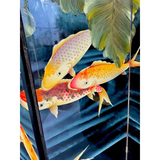 Vintage Boho Lacquered Koi Screen — additional photo 3