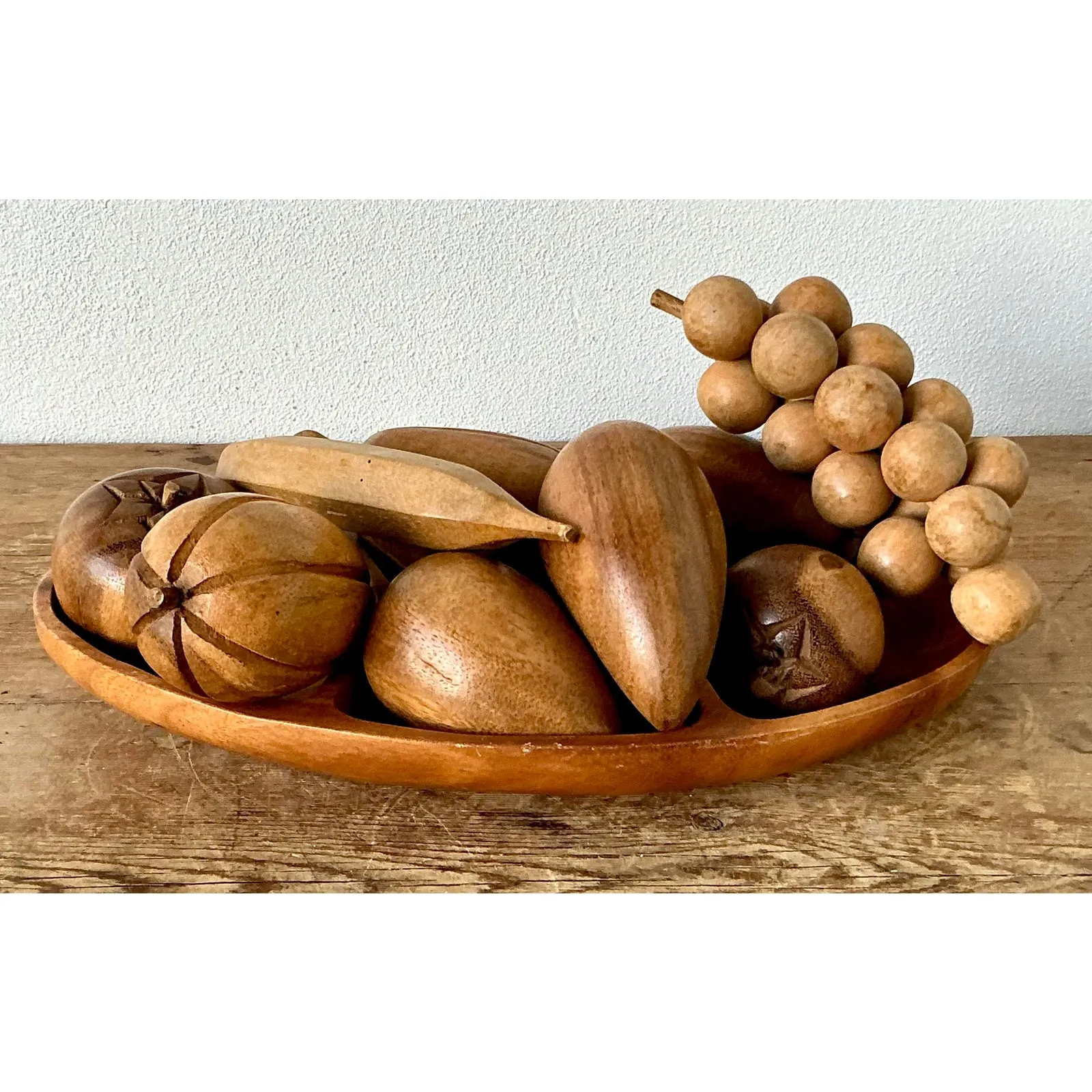 Vintage Boho Leilani Carved Wood Fruit Bowl — additional photo 1