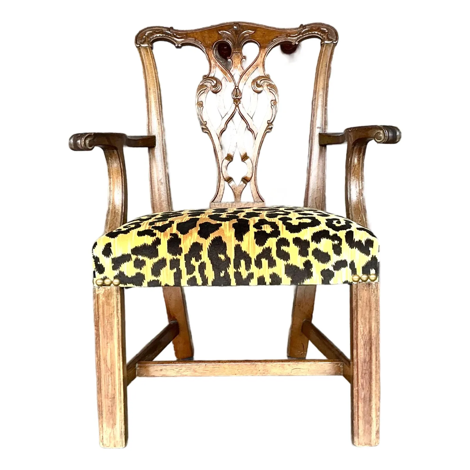 Vintage Boho Leopard Chippendale Petite Salon Chair
