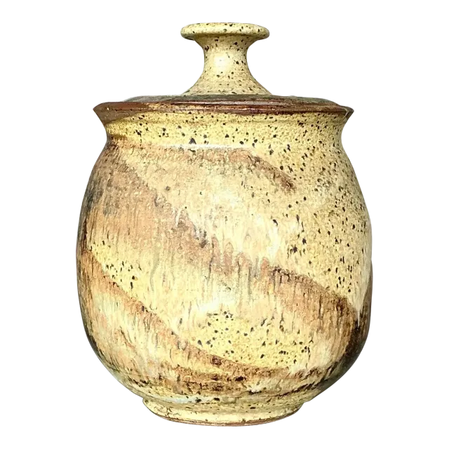 Vintage Boho Lidded Studio Pottery Urn — additional photo 2