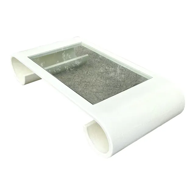 Vintage Boho Linen Wrapped Scroll Coffee Table — additional photo 1
