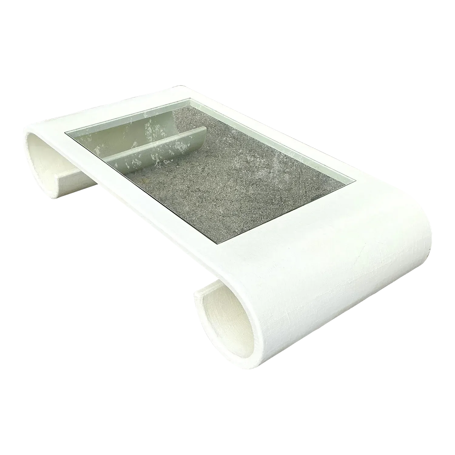 Vintage Boho Linen Wrapped Scroll Coffee Table