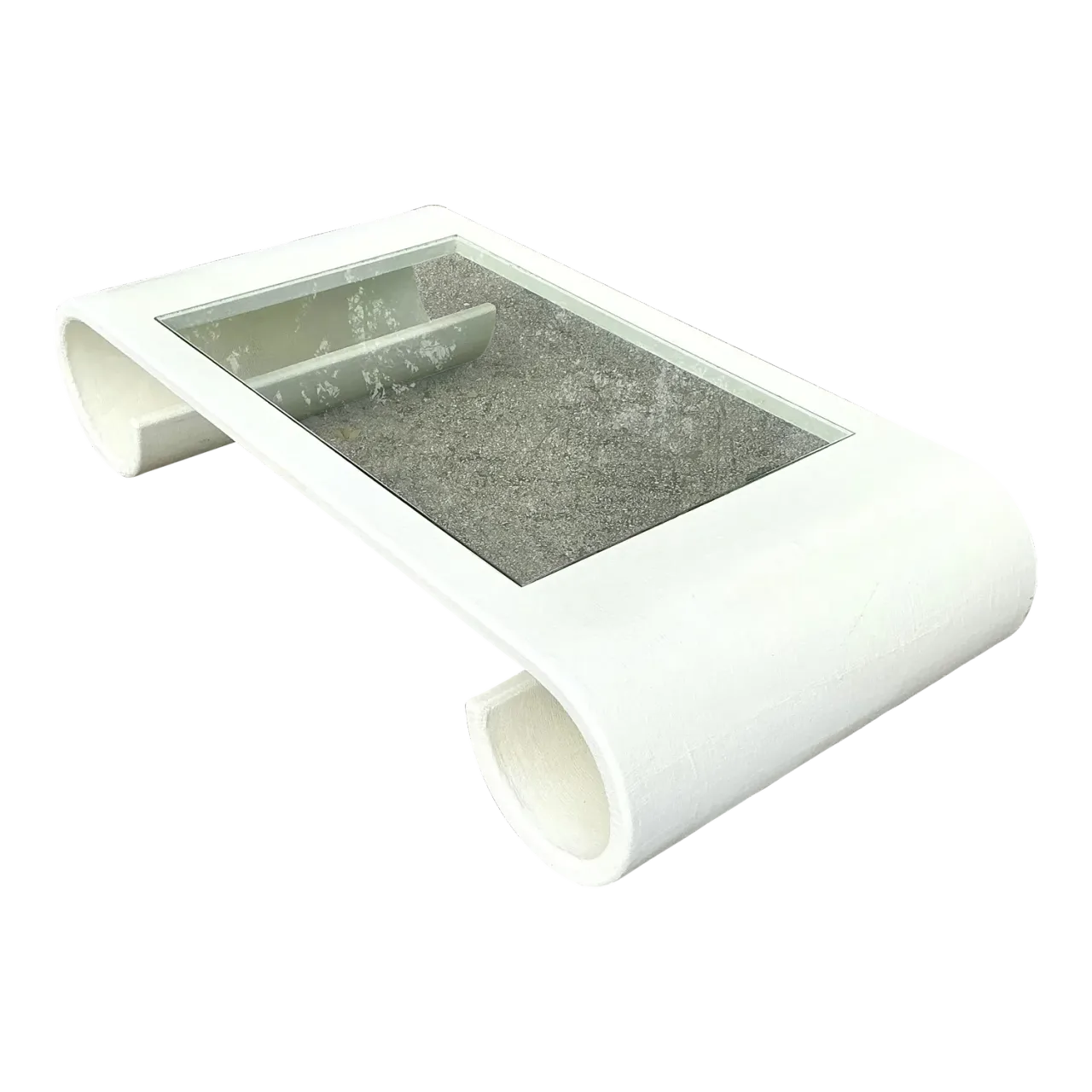 Vintage Boho Linen Wrapped Scroll Coffee Table