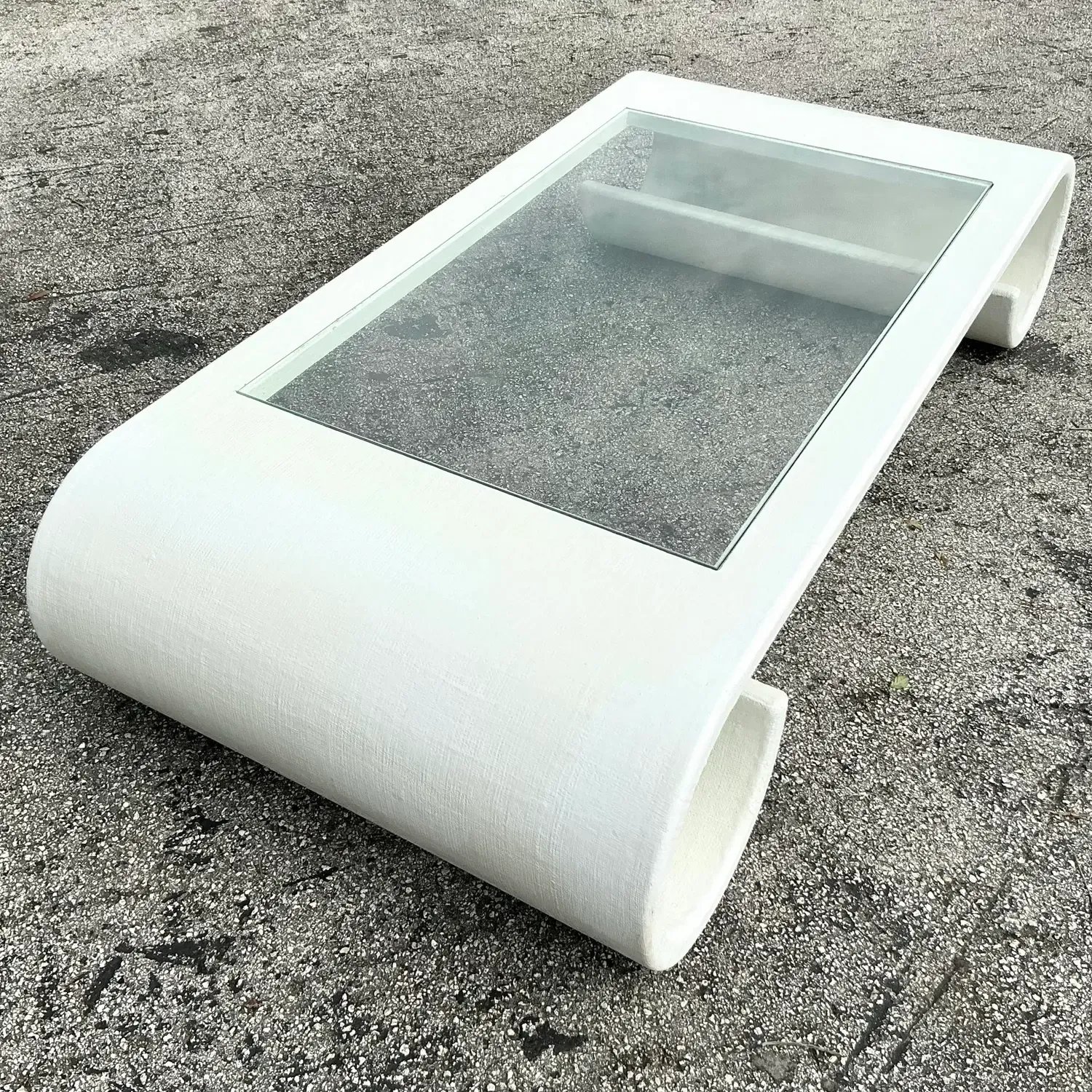 Vintage Boho Linen Wrapped Scroll Coffee Table — additional photo 2