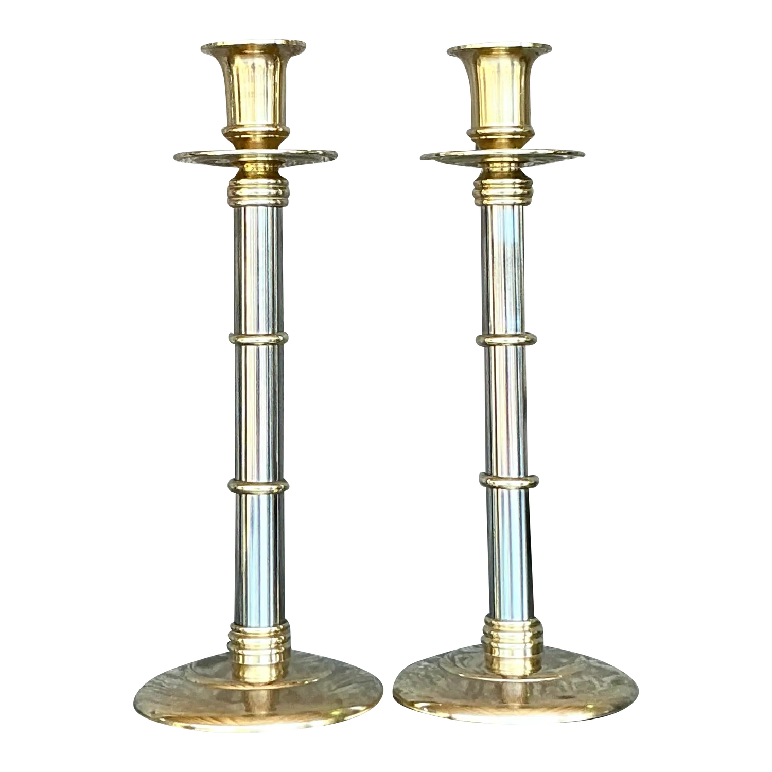 Vintage Boho Maitland-Smith Brass and Chrome Candlesticks- Set of 2 — additional photo 3