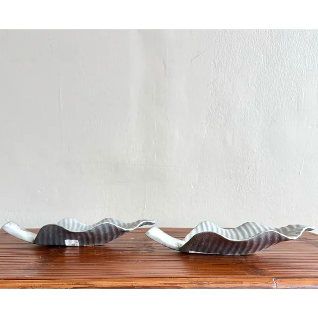 Vintage Boho Maitland-Smith Silver Leaf Plates- Set of 2 — additional photo 2