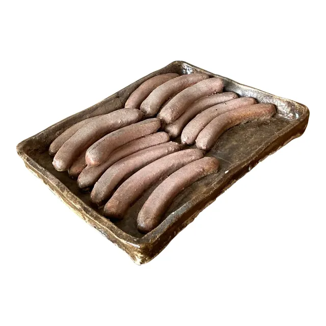 Vintage Boho Majolica Ceramic Tray of Sausages — additional photo 1