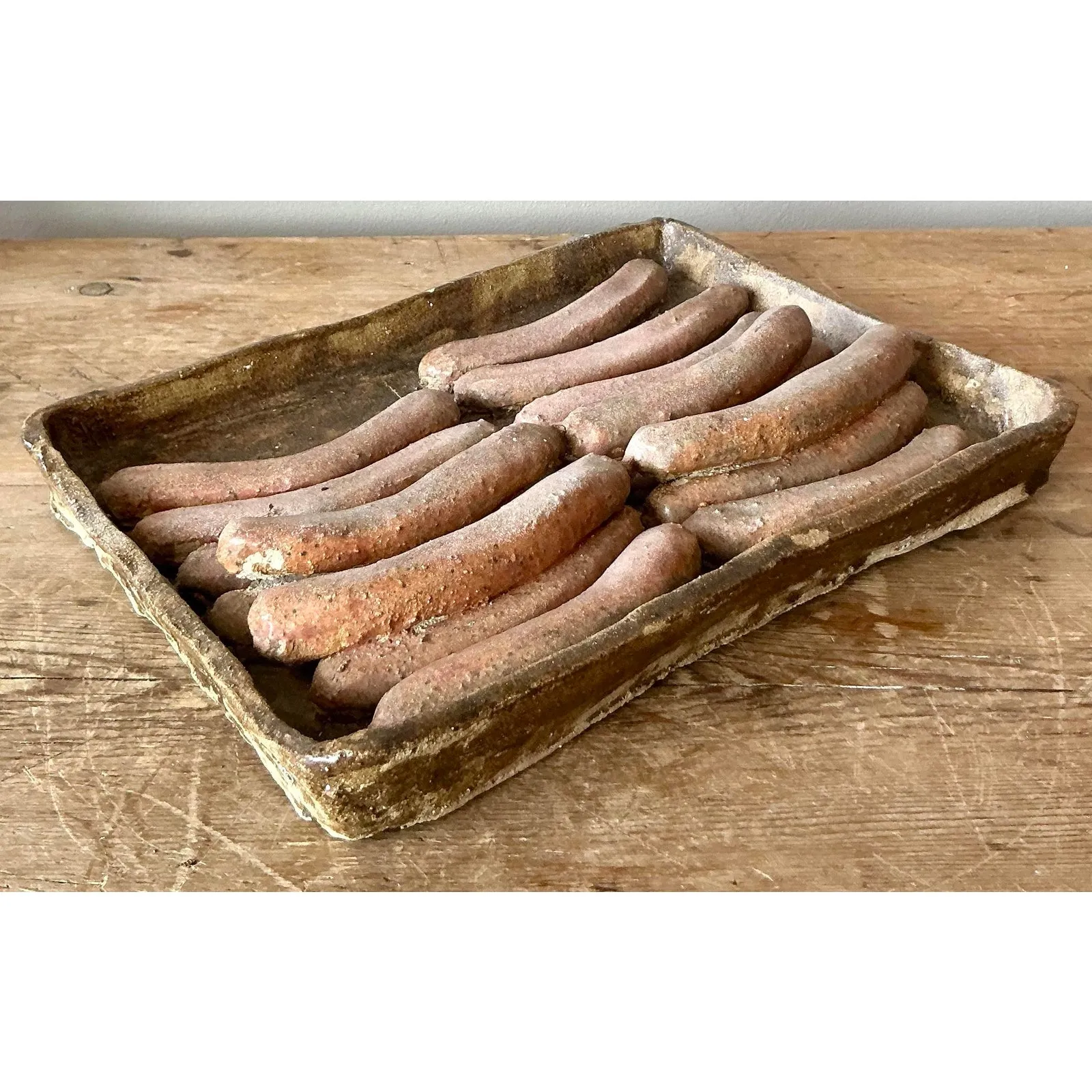 Vintage Boho Majolica Ceramic Tray of Sausages — additional photo 2