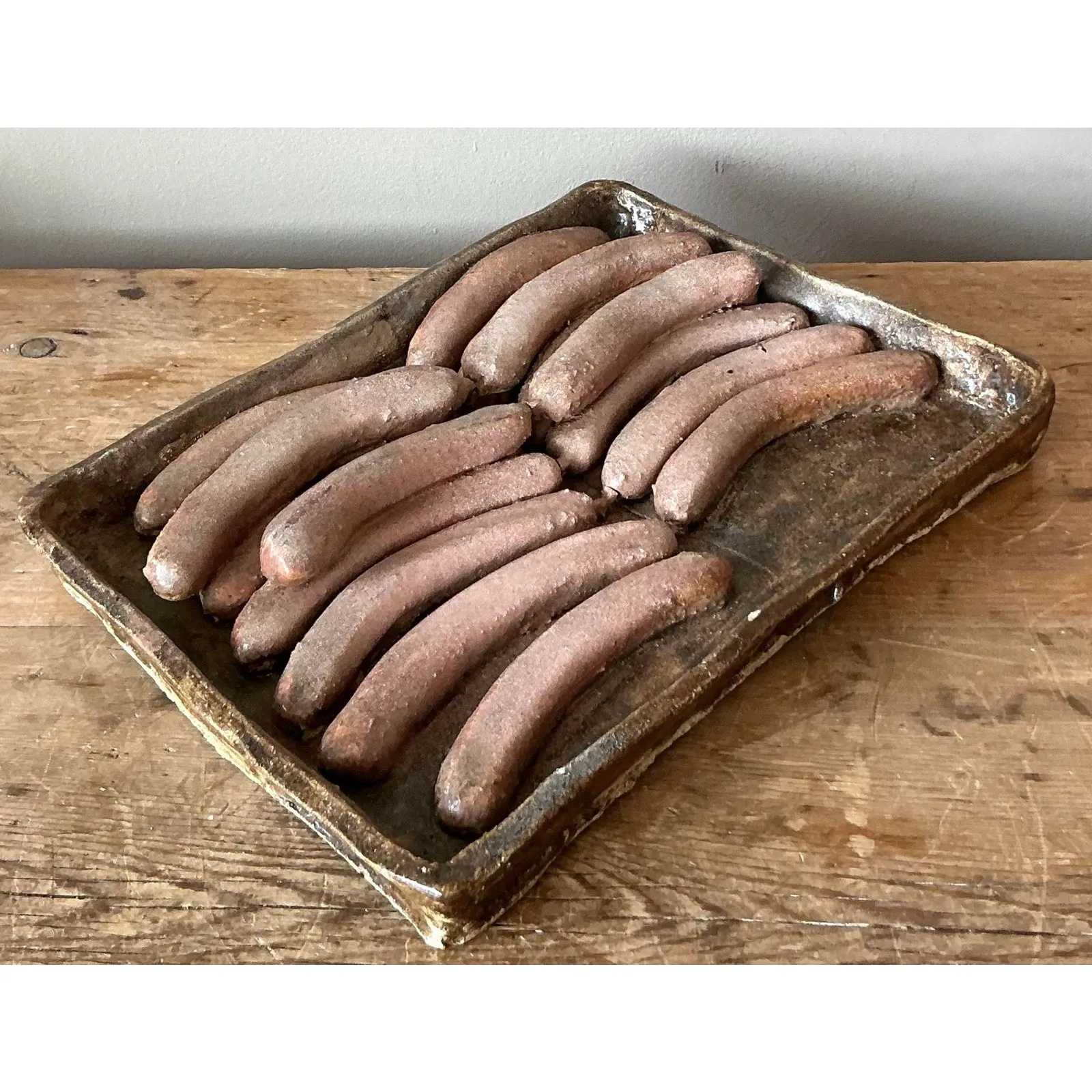 Vintage Boho Majolica Ceramic Tray of Sausages — additional photo 3
