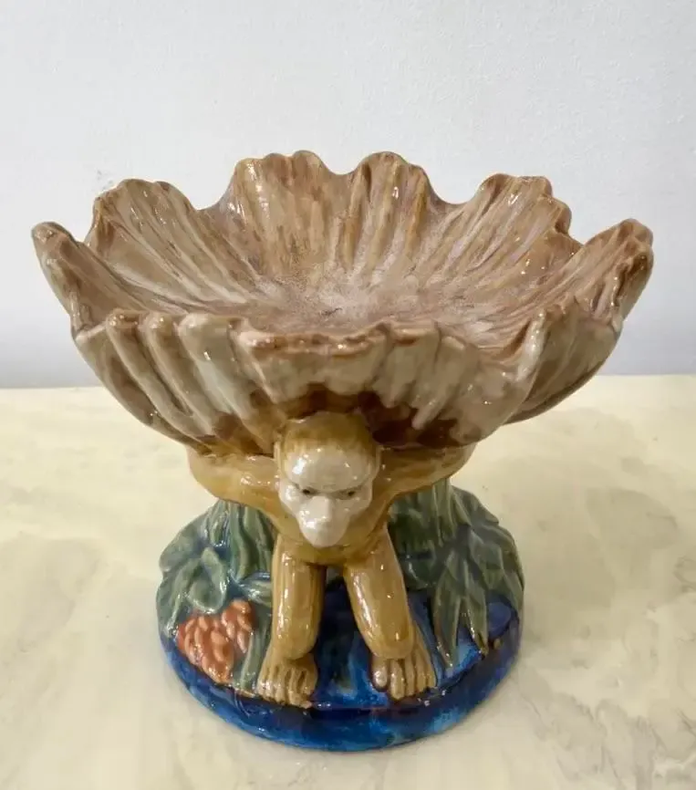 Vintage Boho Majolica Monkey Shell Bowl — additional photo 3
