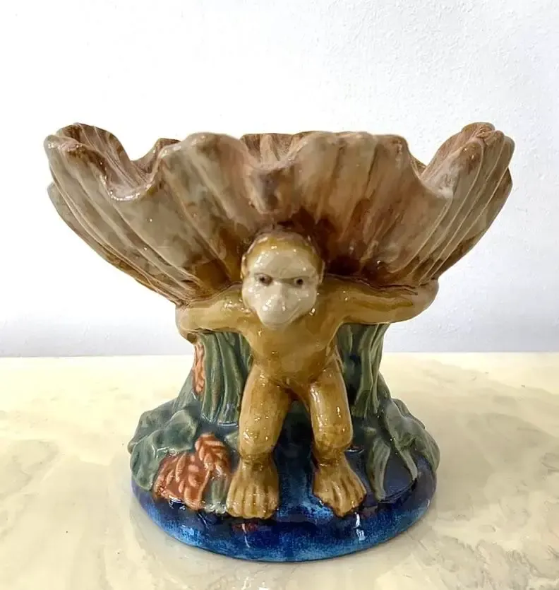 Vintage Boho Majolica Monkey Shell Bowl — additional photo 4