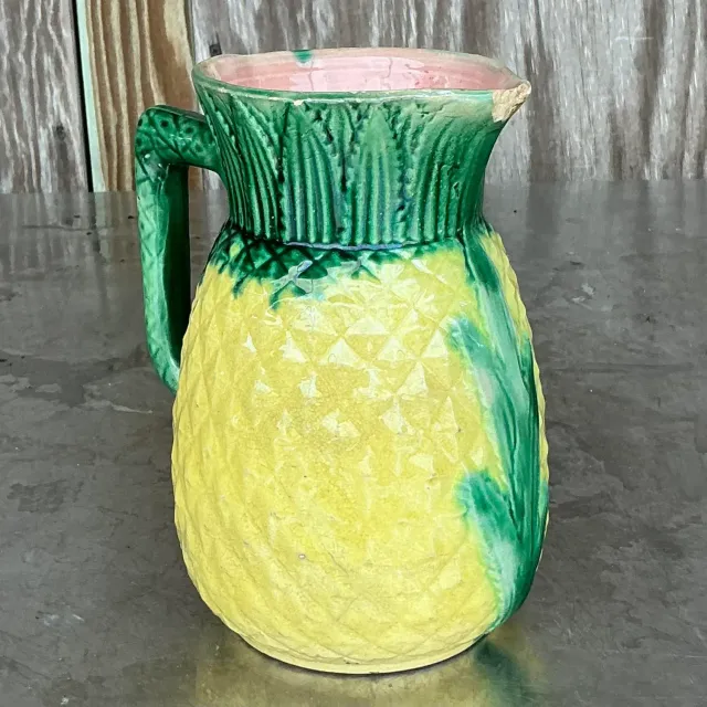 Vintage Boho Majolica Style Raised Relief Pitcher — additional photo 1