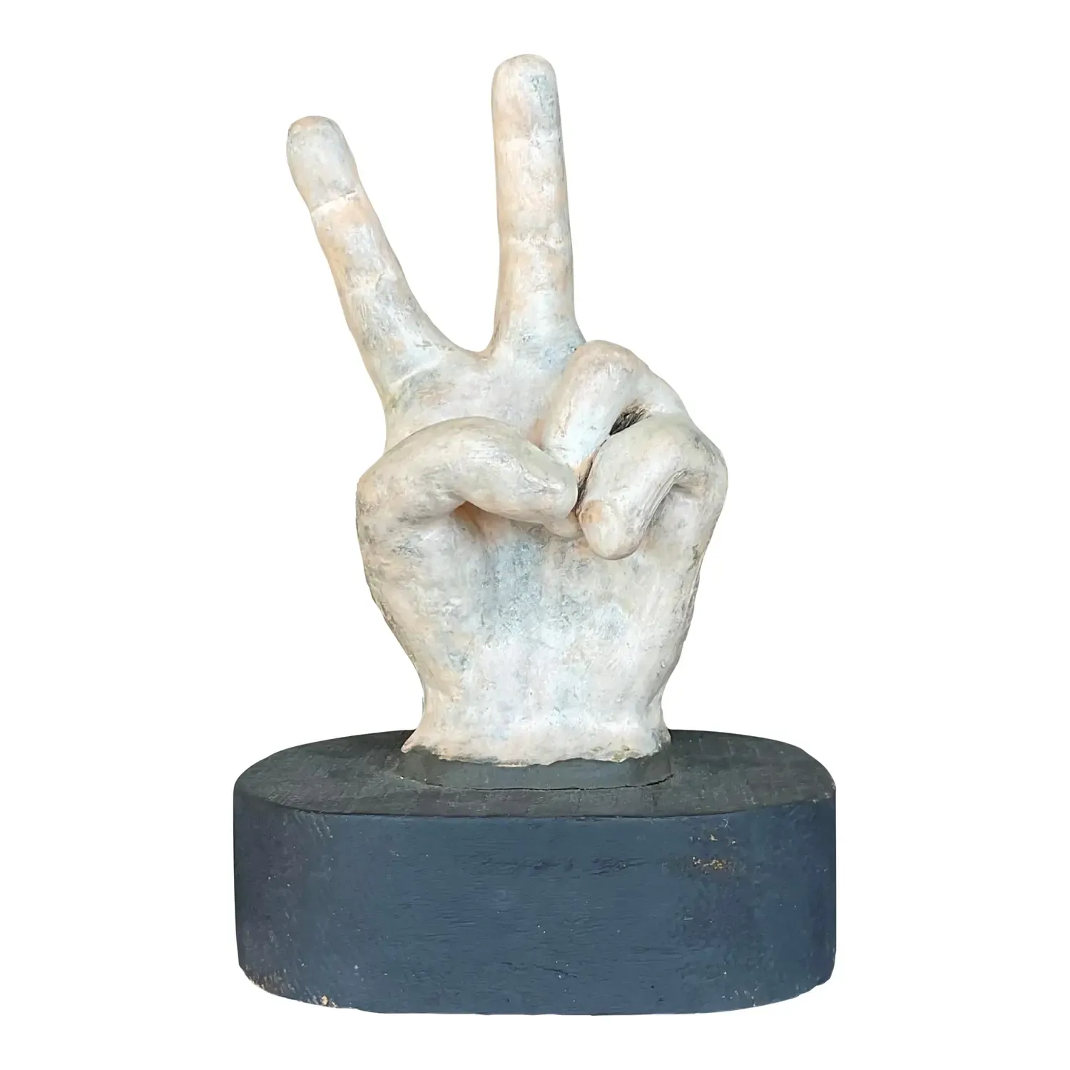 Vintage Boho Matte Ceramic Hand on Wooden Plinth — additional photo 1