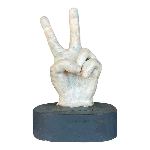 Vintage Boho Matte Ceramic Hand on Wooden Plinth — additional photo 1
