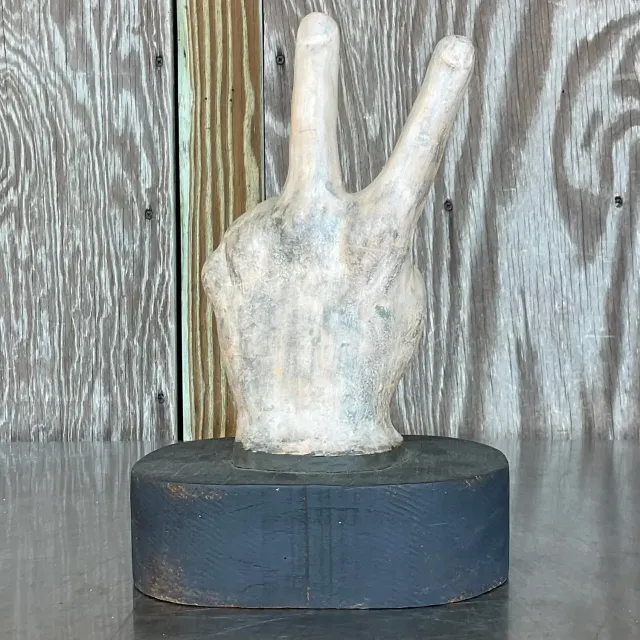 Vintage Boho Matte Ceramic Hand on Wooden Plinth — additional photo 3