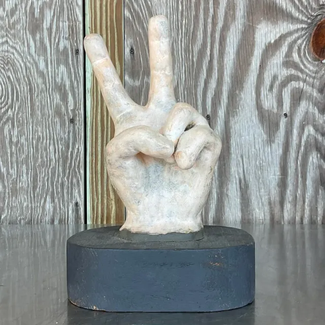 Vintage Boho Matte Ceramic Hand on Wooden Plinth — additional photo 5