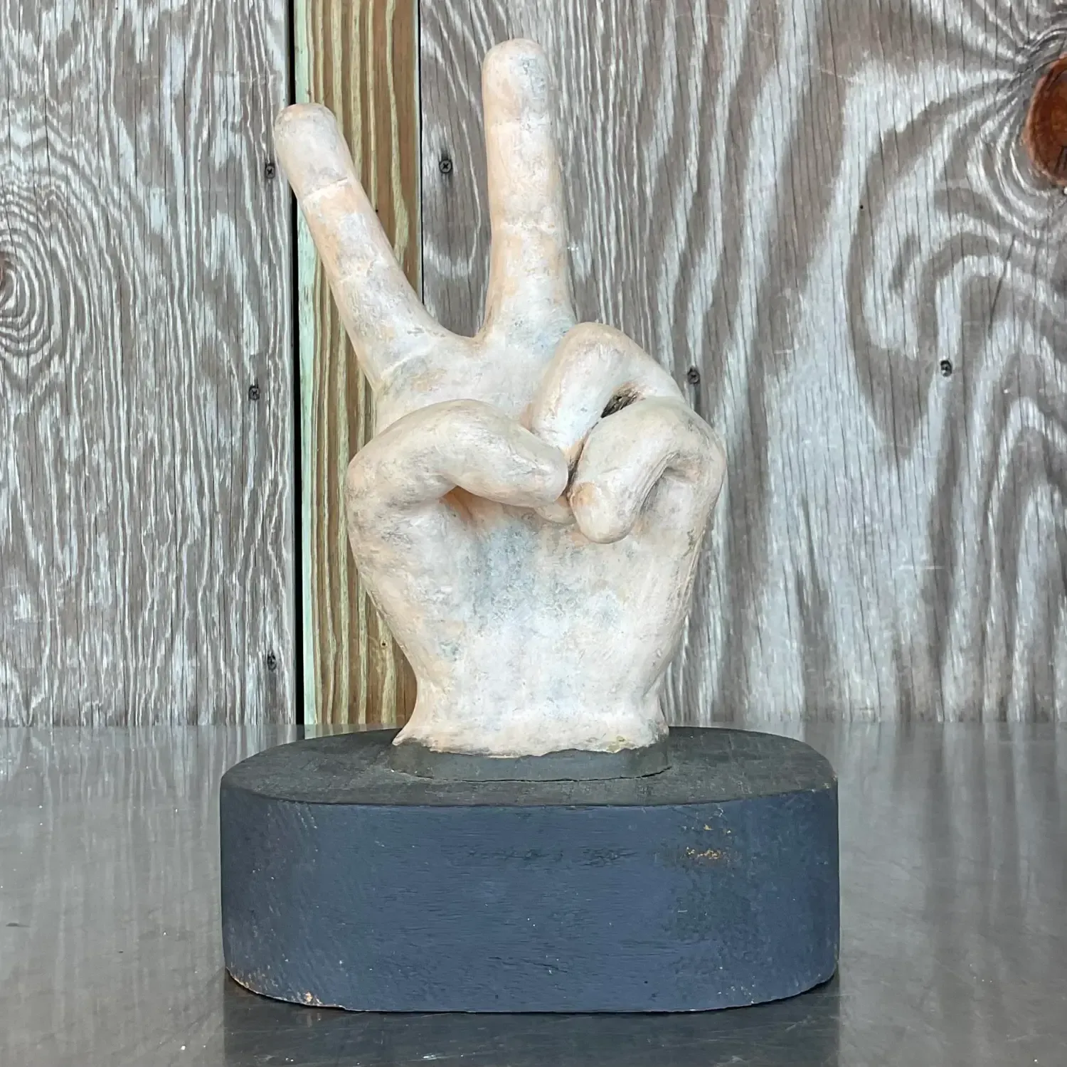 Vintage Boho Matte Ceramic Hand on Wooden Plinth — additional photo 8