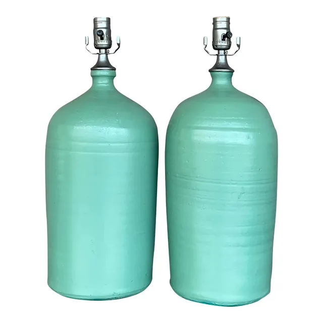 Vintage Boho Matte Glazed Ceramic Lamps - a Pair — additional photo 1