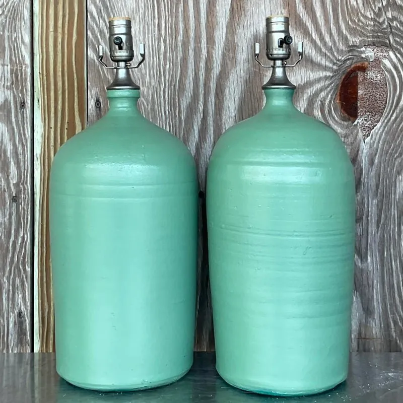 Vintage Boho Matte Glazed Ceramic Lamps - a Pair — additional photo 2