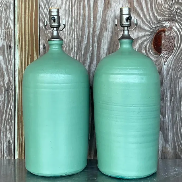 Vintage Boho Matte Glazed Ceramic Lamps - a Pair — additional photo 2