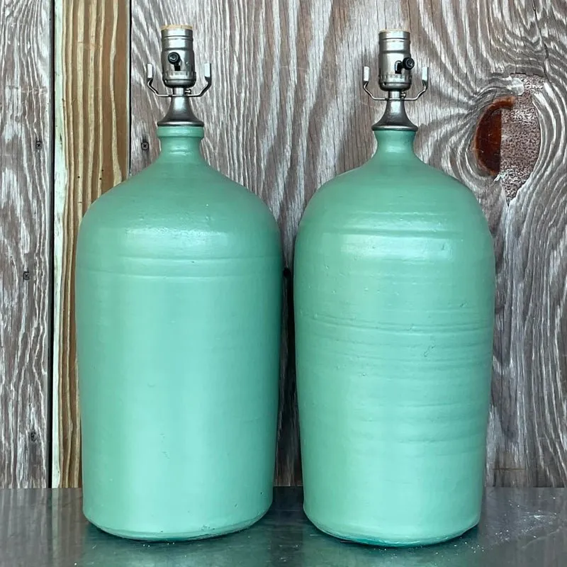 Vintage Boho Matte Glazed Ceramic Lamps - a Pair — additional photo 3