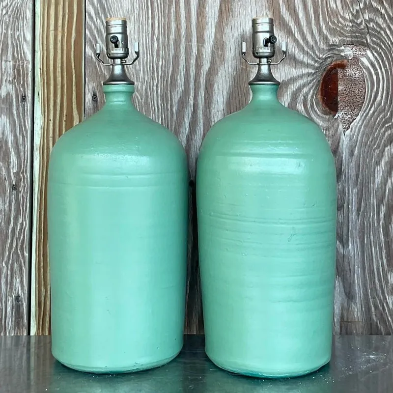 Vintage Boho Matte Glazed Ceramic Lamps - a Pair — additional photo 4