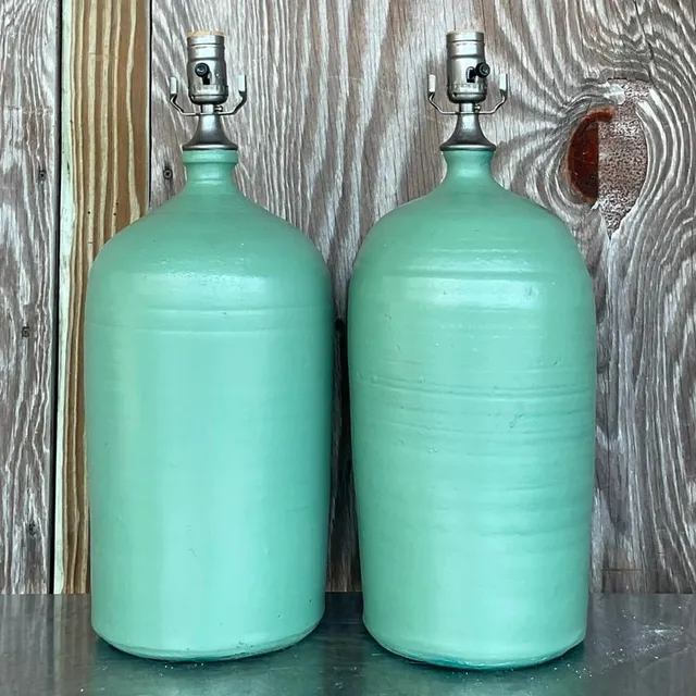 Vintage Boho Matte Glazed Ceramic Lamps - a Pair — additional photo 4