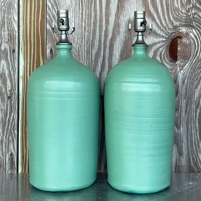 Vintage Boho Matte Glazed Ceramic Lamps - a Pair — additional photo 6