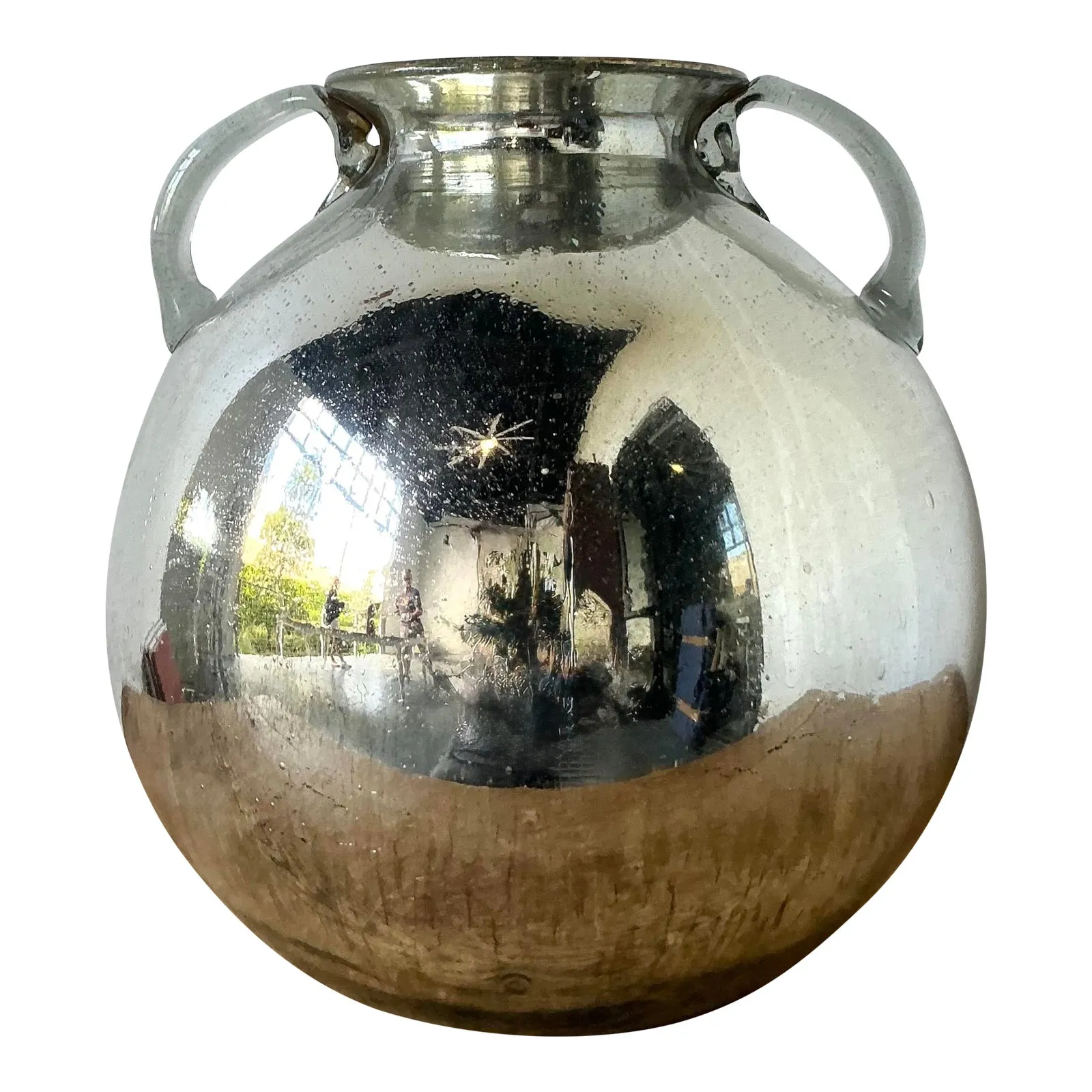 Vintage Boho Mercury Glass 2 Handle Vase