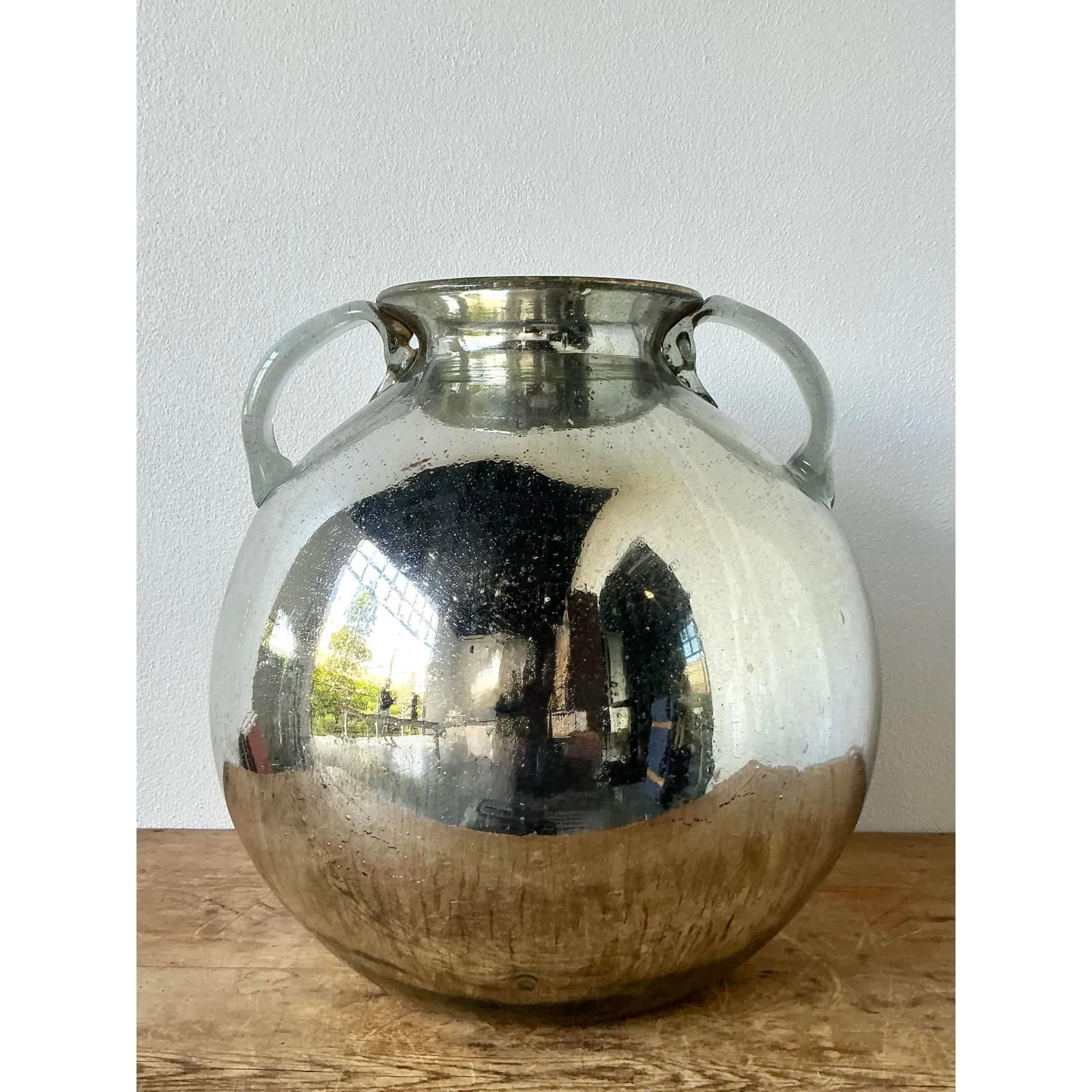 Vintage Boho Mercury Glass 2 Handle Vase — additional photo 2