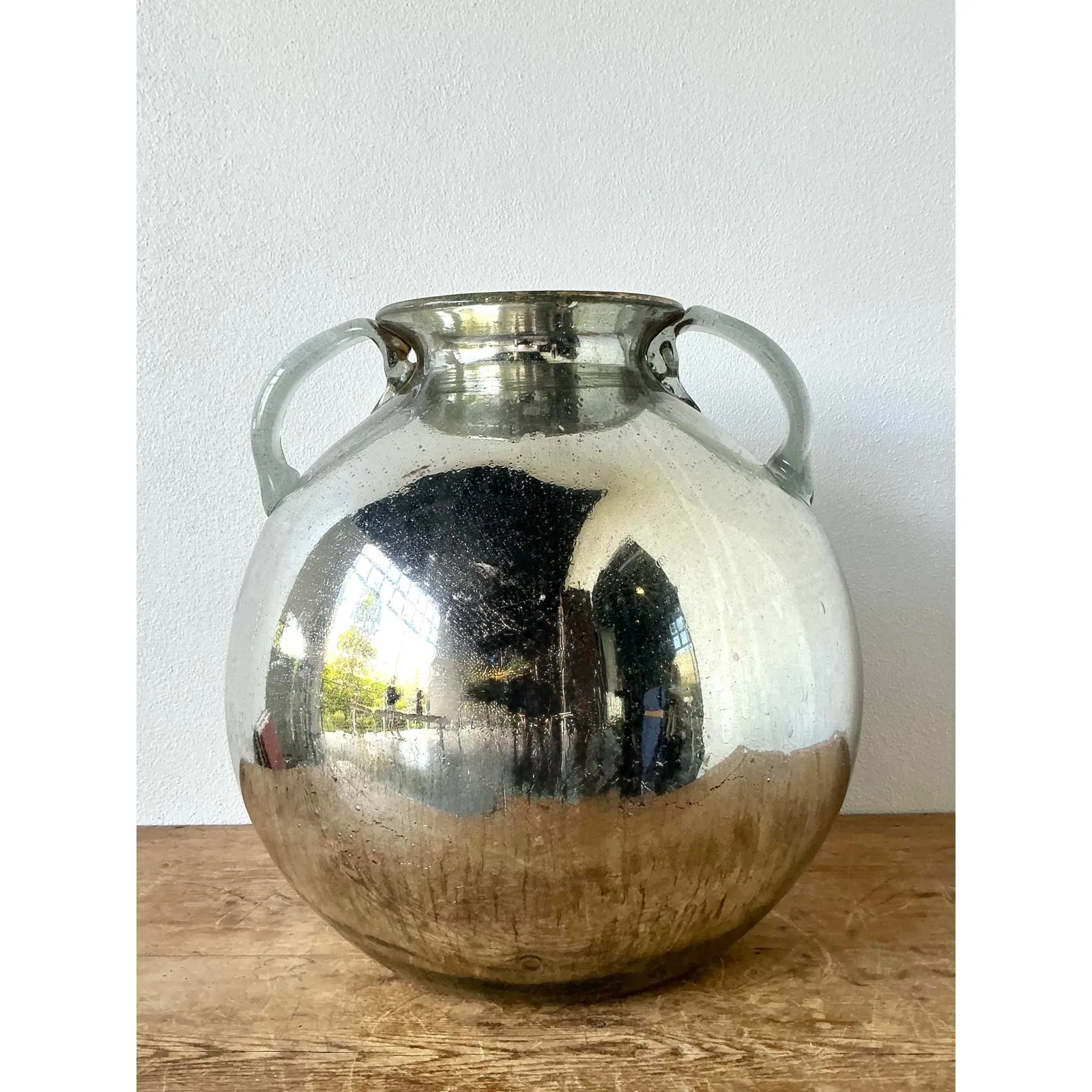 Vintage Boho Mercury Glass 2 Handle Vase — additional photo 4