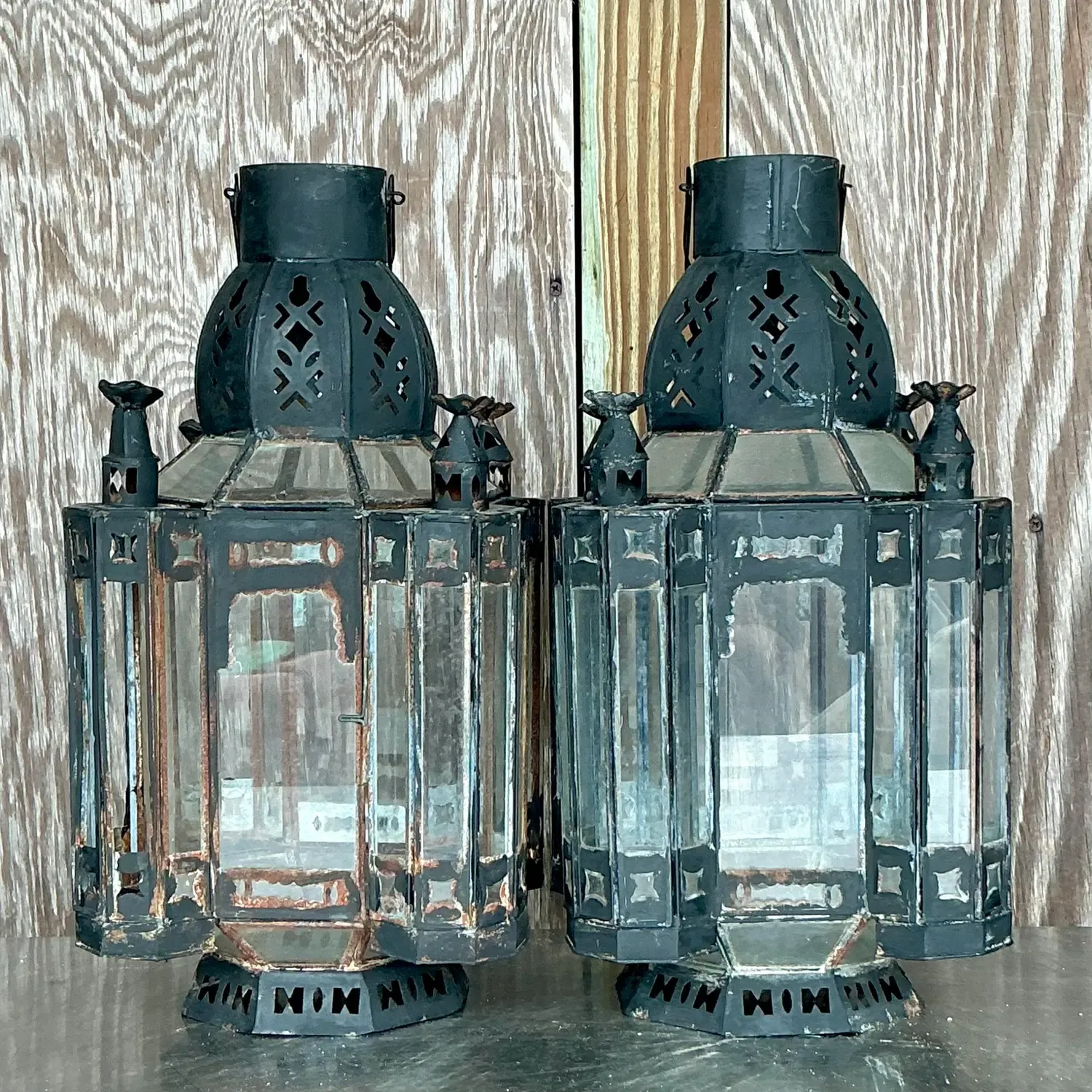 Vintage Boho Metal Moroccan Lanterns - a Pair — additional photo 4