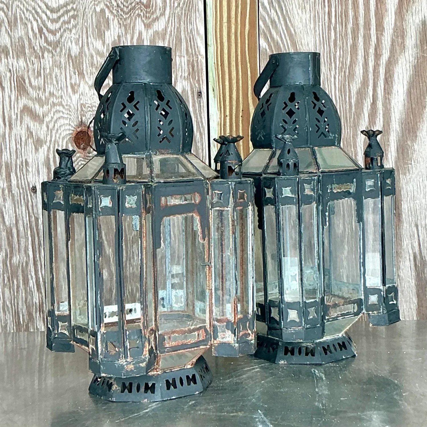 Vintage Boho Metal Moroccan Lanterns - a Pair — additional photo 6