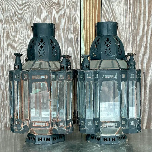 Vintage Boho Metal Moroccan Lanterns - a Pair — additional photo 8