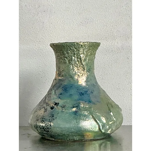 Vintage Boho Metallic Studio Pottery Vase — additional photo 1