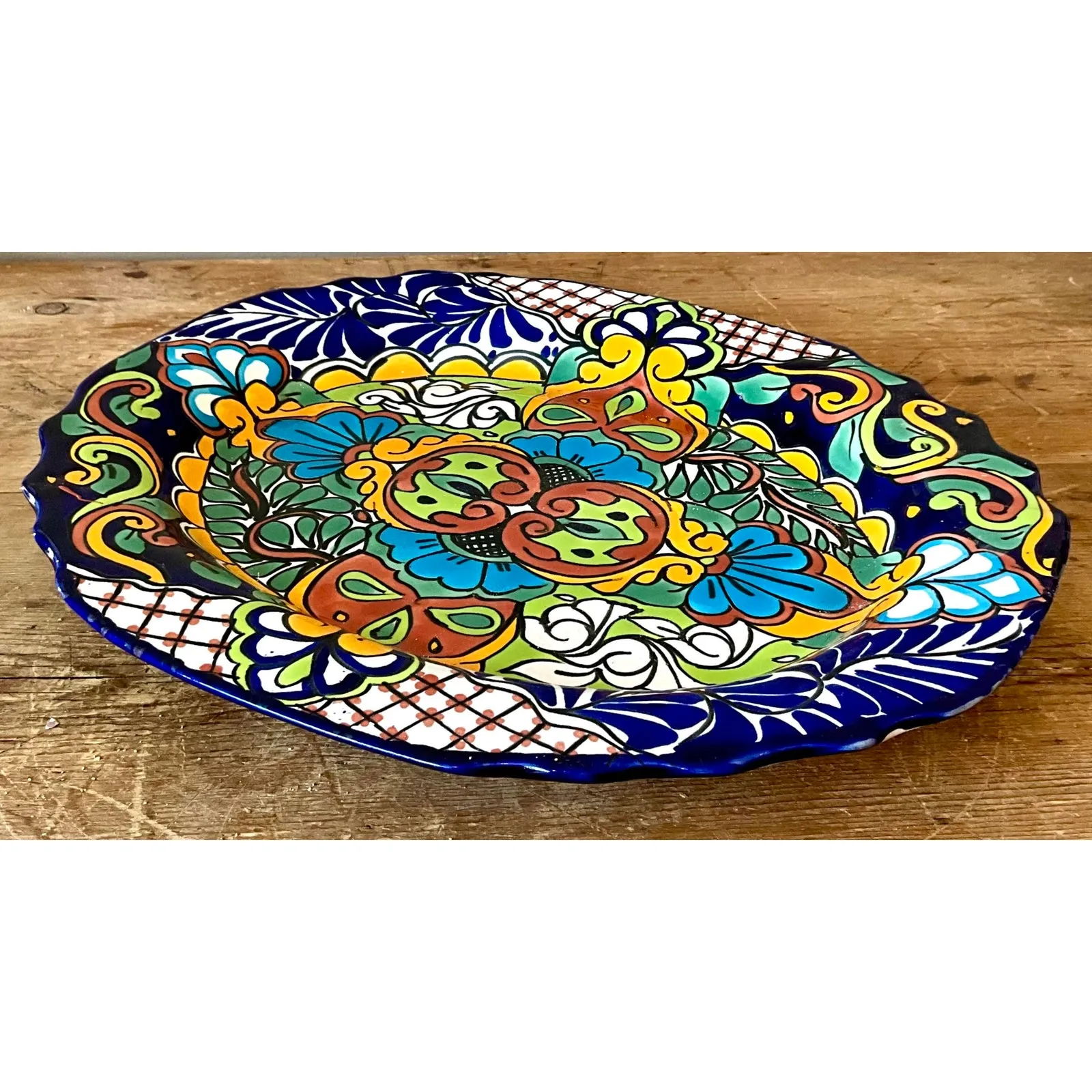 Vintage Boho Mexican Hand Painted Platter — additional photo 2