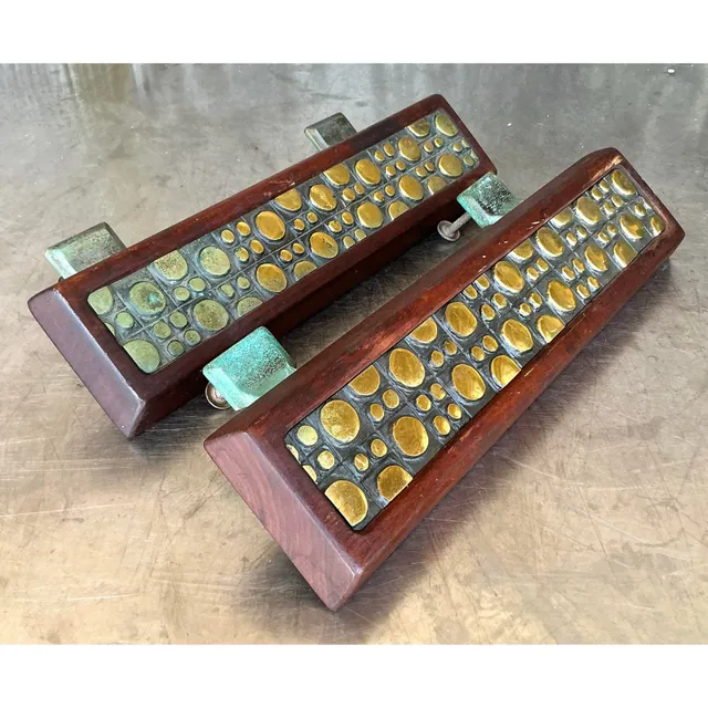 Vintage Boho Mid-Century Modern Patinated Abstract Geometric Door Pulls - a Pr — additional photo 2